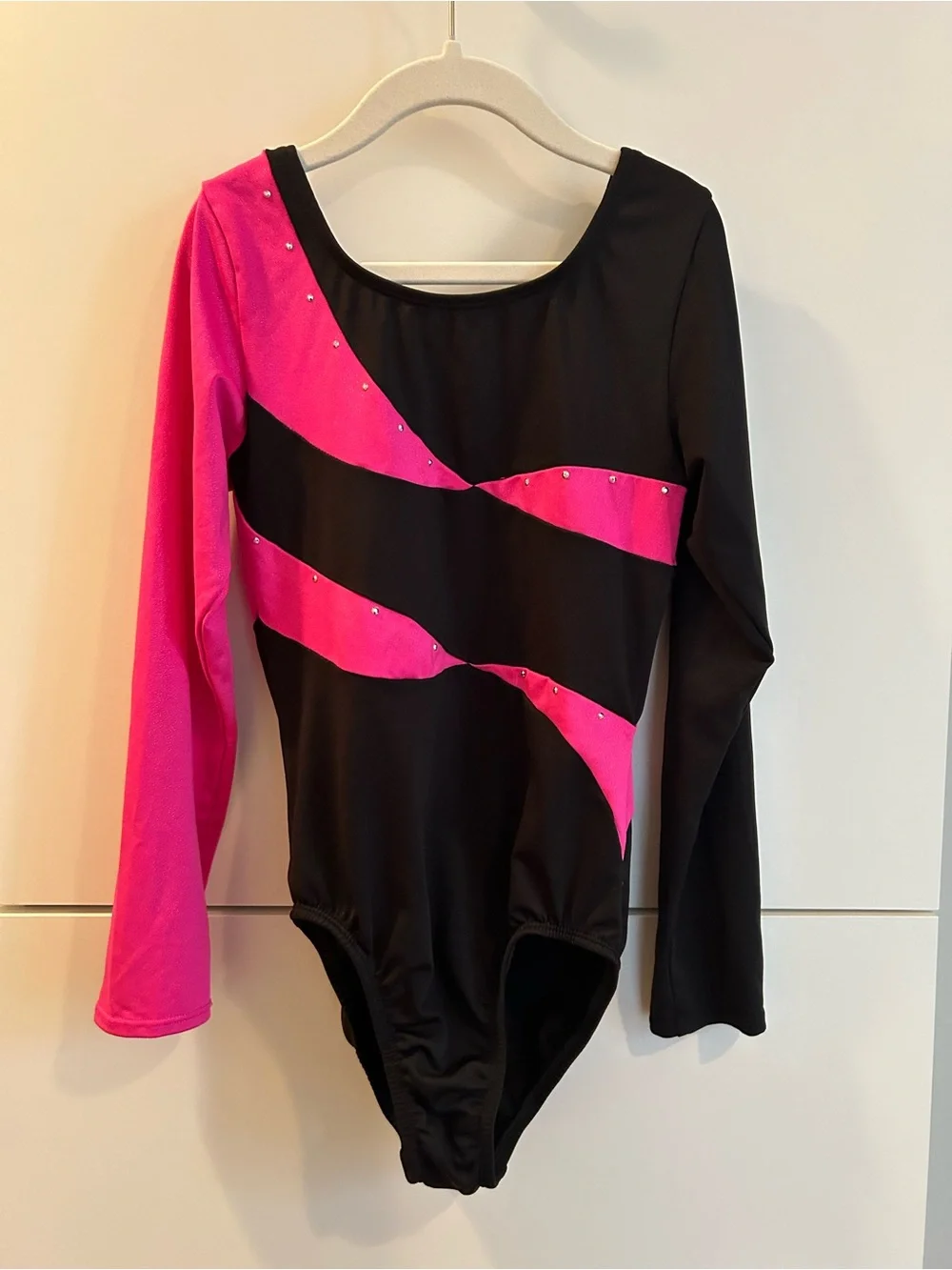 Girls' Black & Hot Pink Long Sleeve Gymnastics or Dance Leotard - 10/12